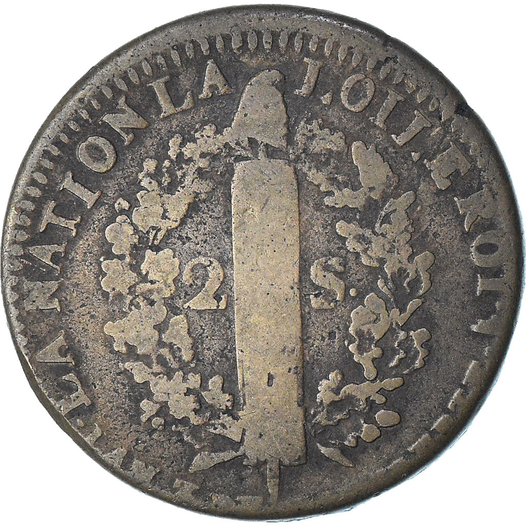 Frankrijk, Louis XVI, 2 sols François, 1791 / AN 3, Lille, 2e sem, FR, Métal