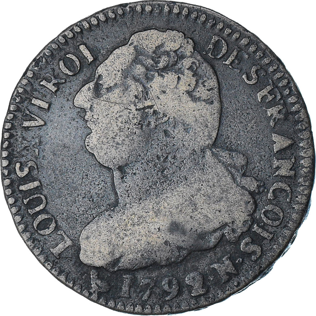 France, Louis XVI, 2 sols François, 1792 / AN 4, Montpellier, TB, Cuivre