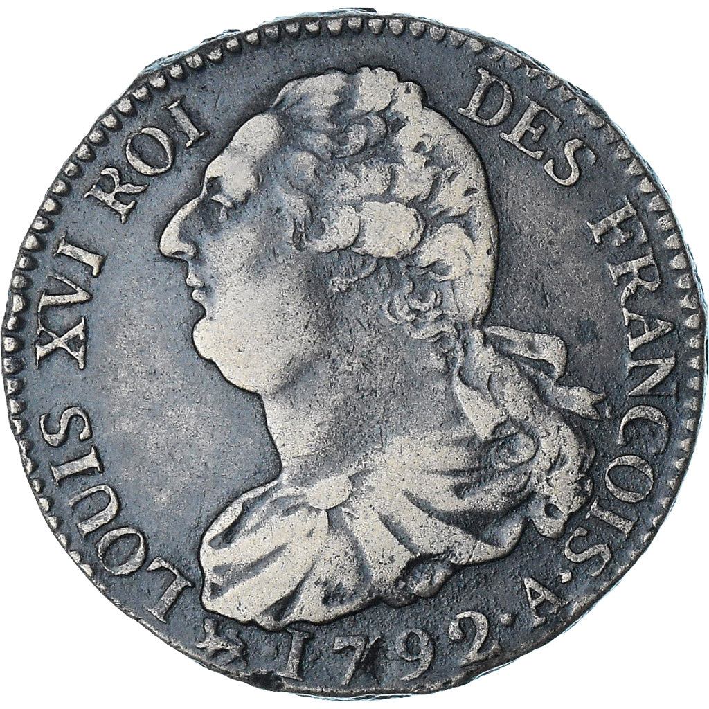 França, Louis XVI, 2 sols François, 1792 / AN 4, Paris, EF(40-45), Cobre