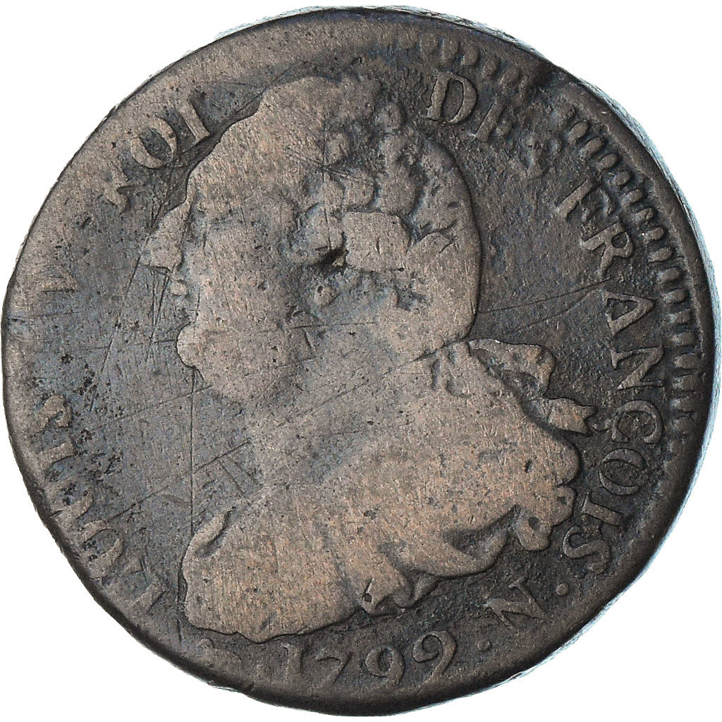 França, Louis XVI, 2 sols François, 1792 / AN 4, Montpellier, F(12-15), Cobre