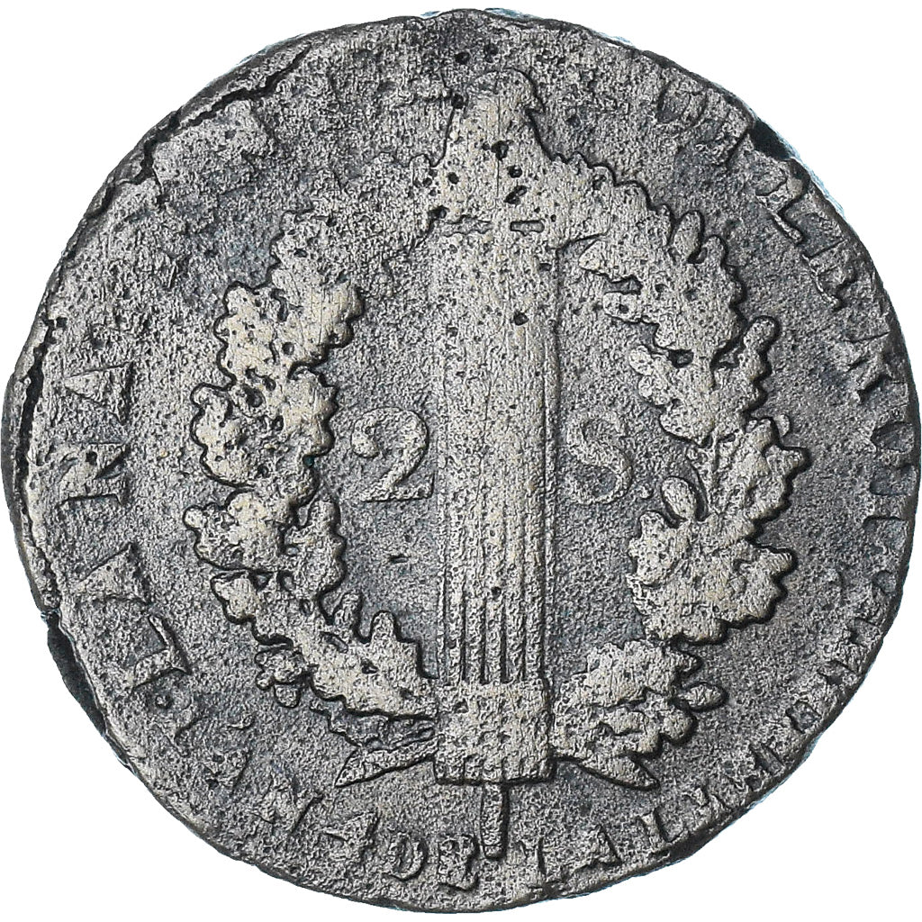 França, Louis XVI, 2 sols François, 1792 / AN 4, Rouen, F(12-15), Métal de