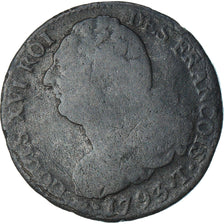 France, Louis XVI, 2 sols François, 1793 / AN 5, Nantes, B+, Métal de cloche