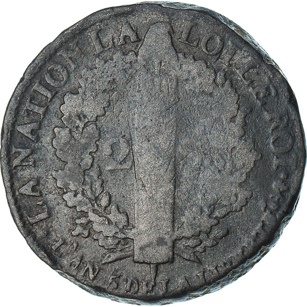 France, Louis XVI, 2 sols François, 1793 / AN 5, Nantes, B+, Métal de cloche