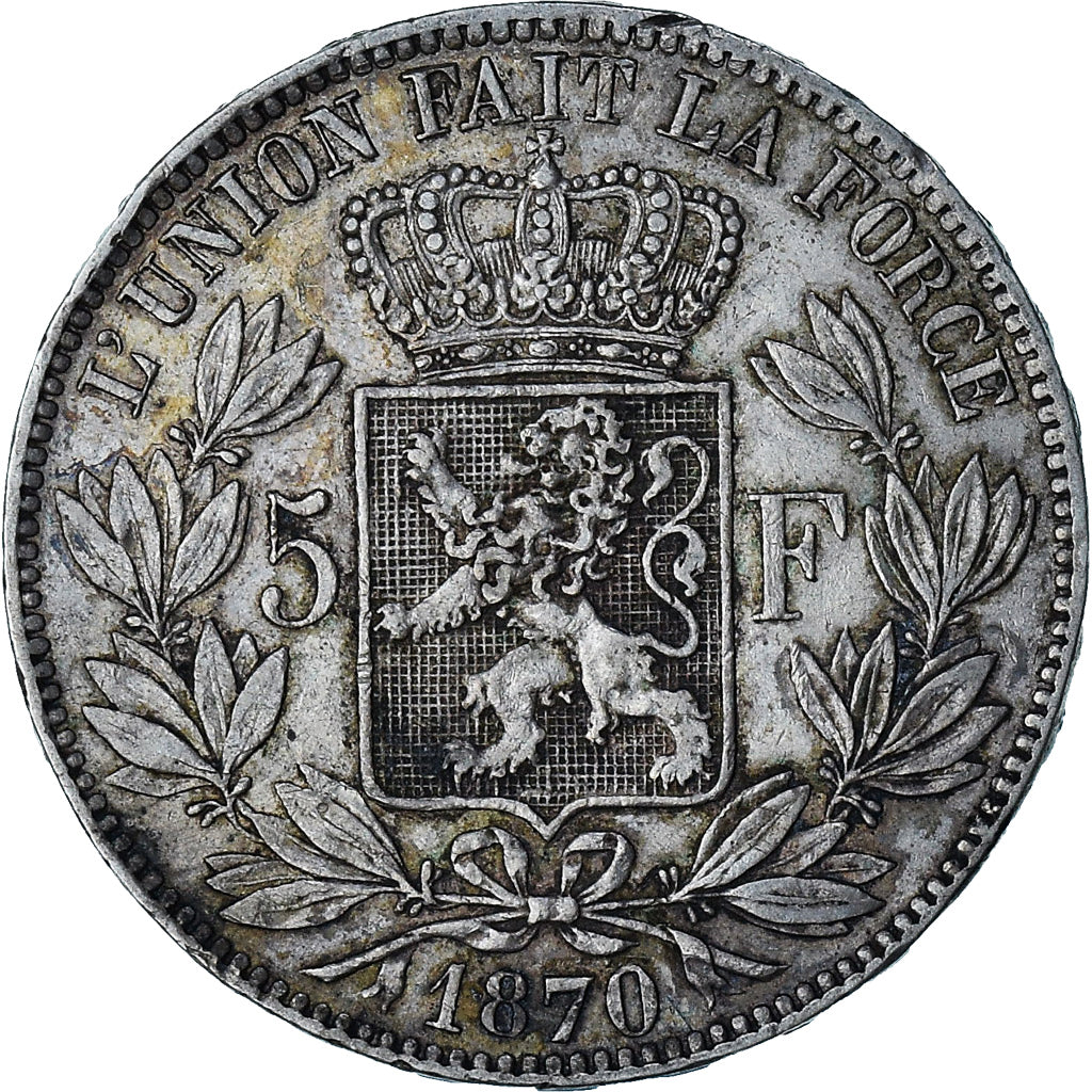 Belgium, Leopold II, 5 Francs, 1870, Brussels, AU(50-53), Silver, KM:24
