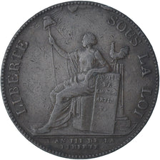 France, Monneron de 2 Sols, 1791 / AN 3, Birmingham, EF(40-45), Copper