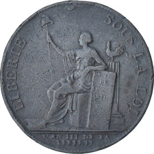 France, Monneron de 2 Sols, 1791 / AN 3, Birmingham, VF(30-35), Copper