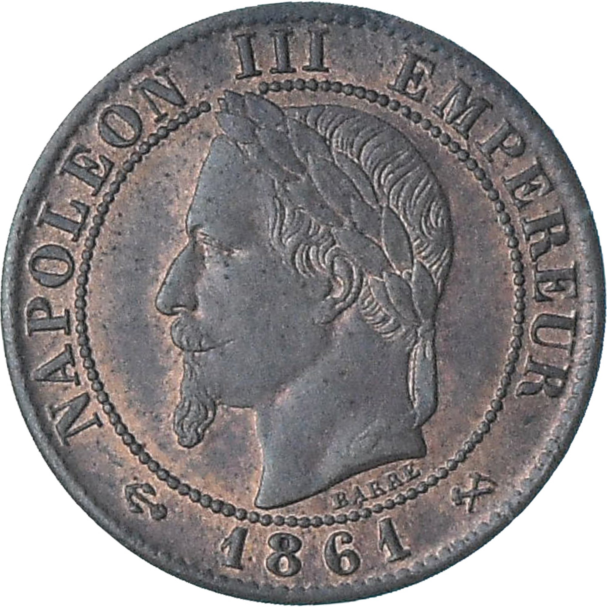 Frankrijk, Napoleon III, 1 Centime, 1861, Bordeaux, PR, Bronzen, KM:795.3