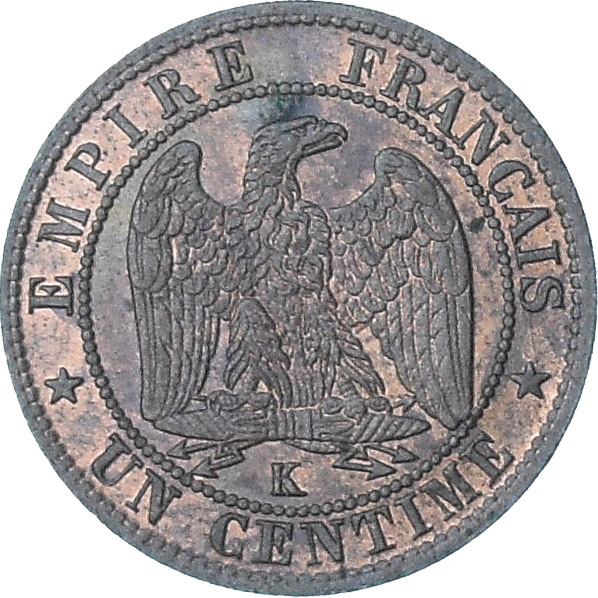 Frankrijk, Napoleon III, 1 Centime, 1861, Bordeaux, PR, Bronzen, KM:795.3