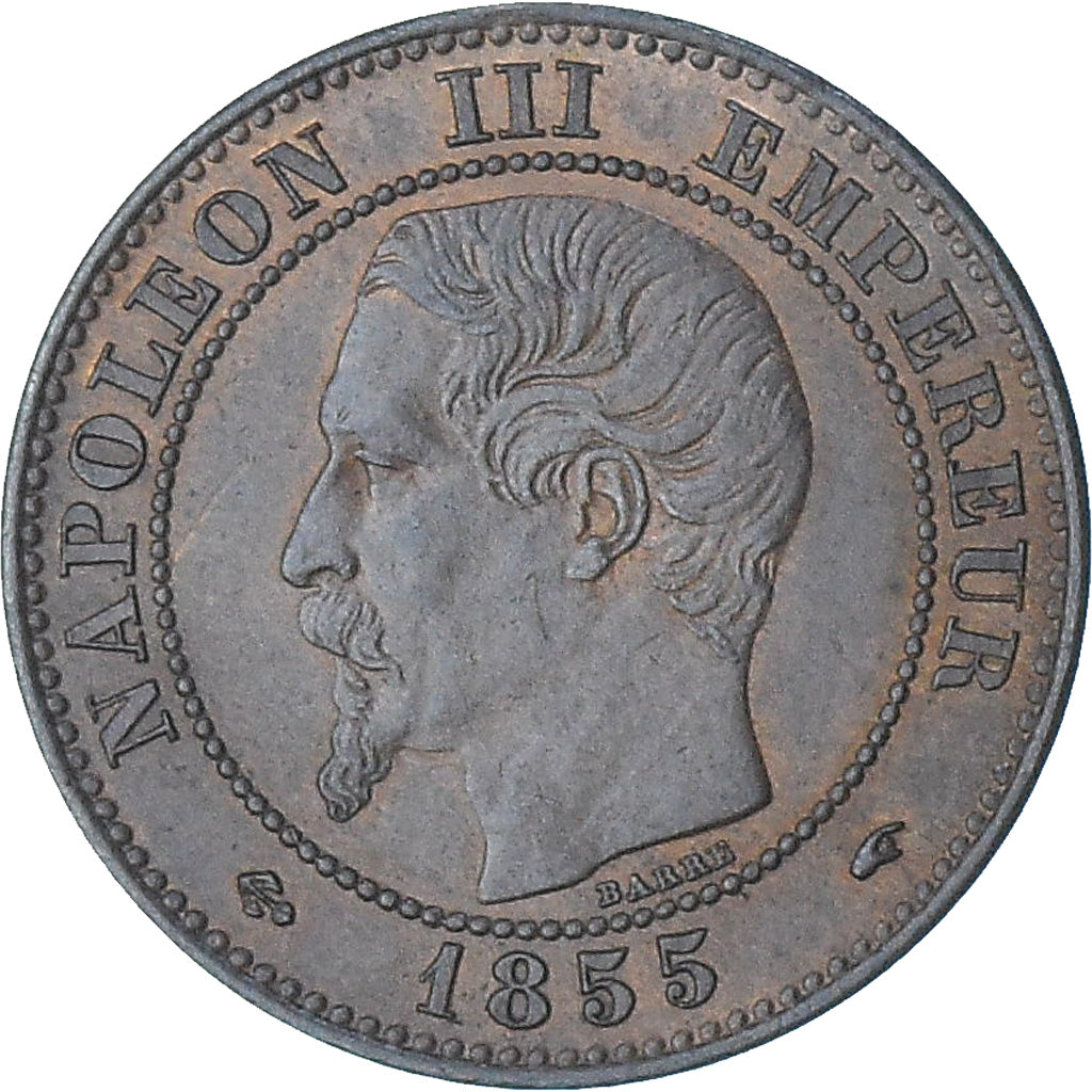 Francia, Napoleon III, 2 Centimes, 1855, Paris, ancre, EBC, Bronce, Gadoury:103