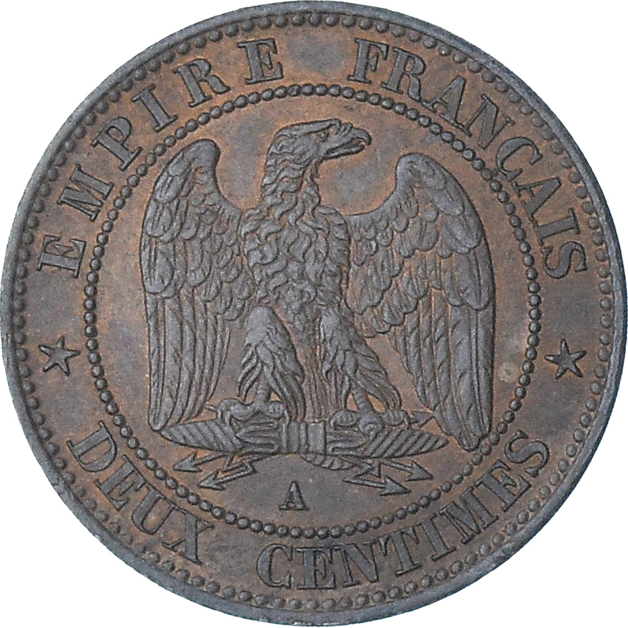 Francia, Napoleon III, 2 Centimes, 1855, Paris, ancre, EBC, Bronce, Gadoury:103