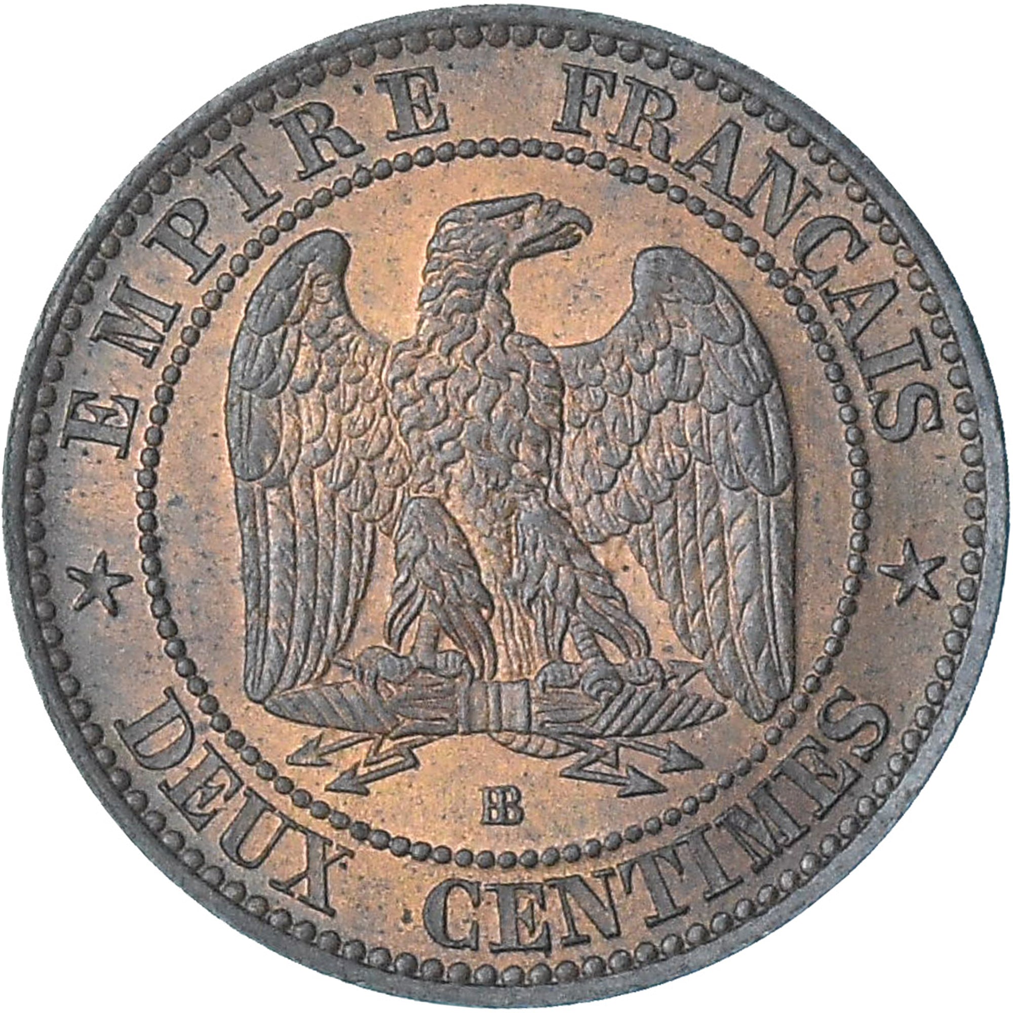 Frankreich, Napoleon III, 2 Centimes, 1861, Strasbourg, VZ, Bronze, KM:796.5