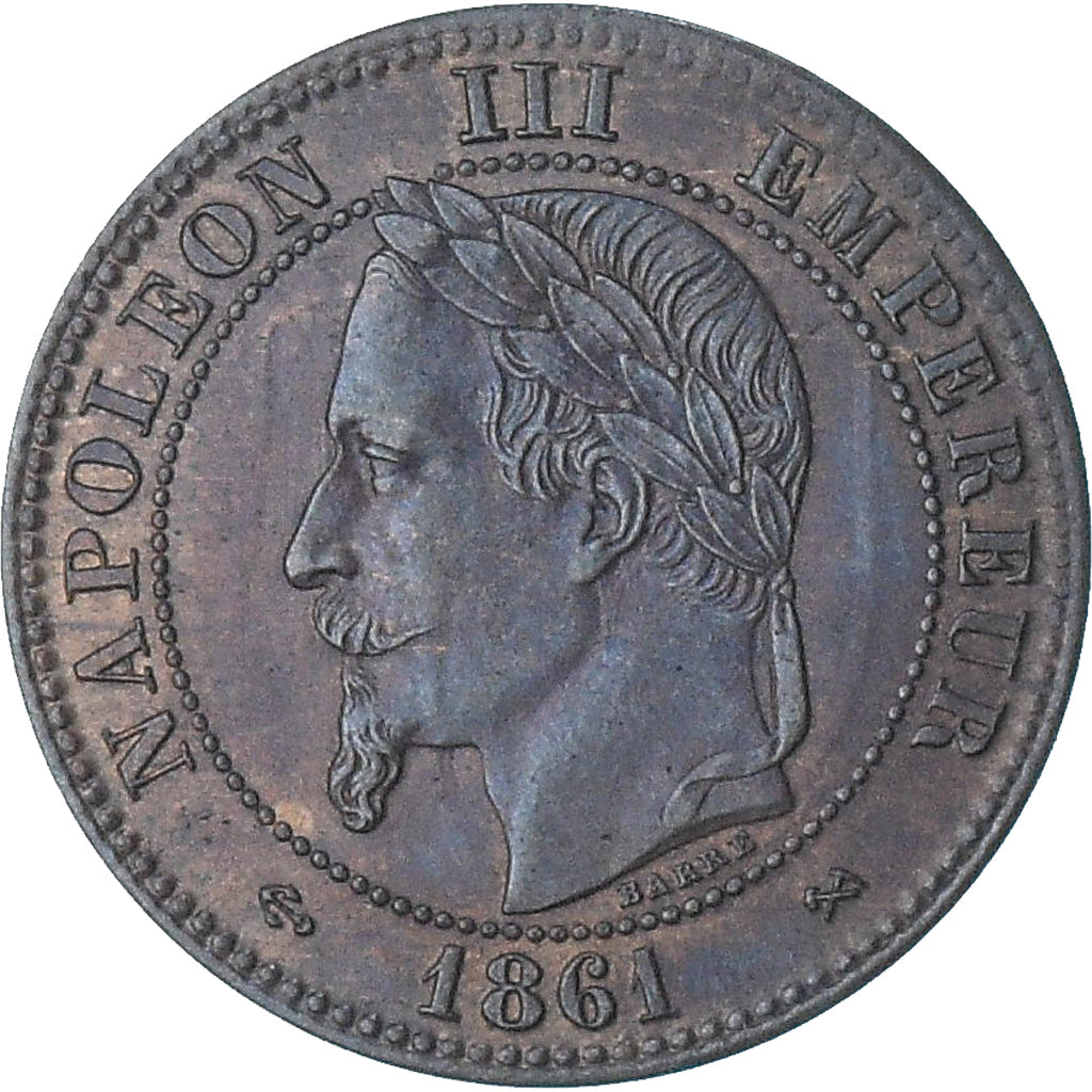 Frankreich, Napoleon III, 2 Centimes, 1861, Bordeaux, VZ+, Bronze, KM:796.6