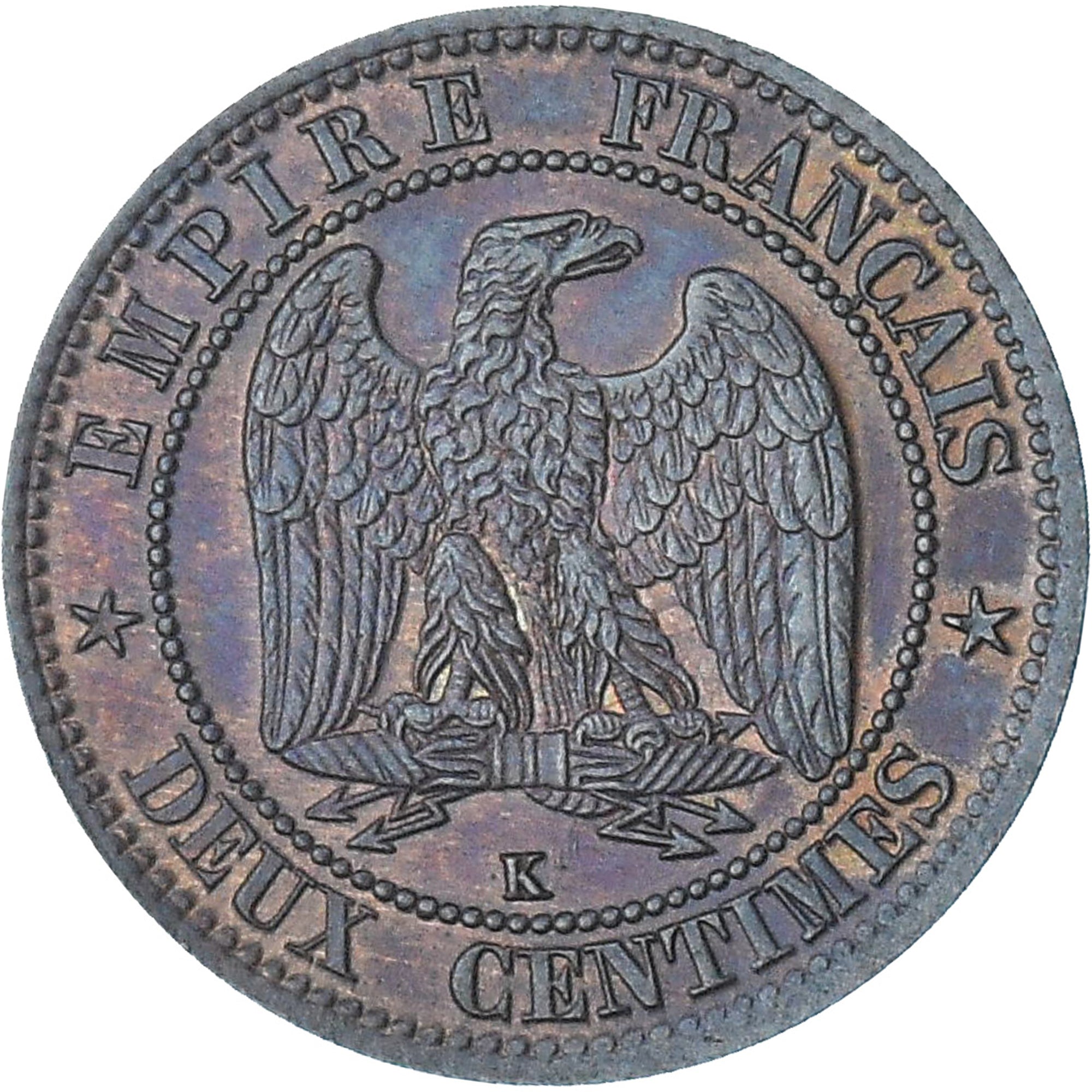Frankreich, Napoleon III, 2 Centimes, 1861, Bordeaux, VZ+, Bronze, KM:796.6