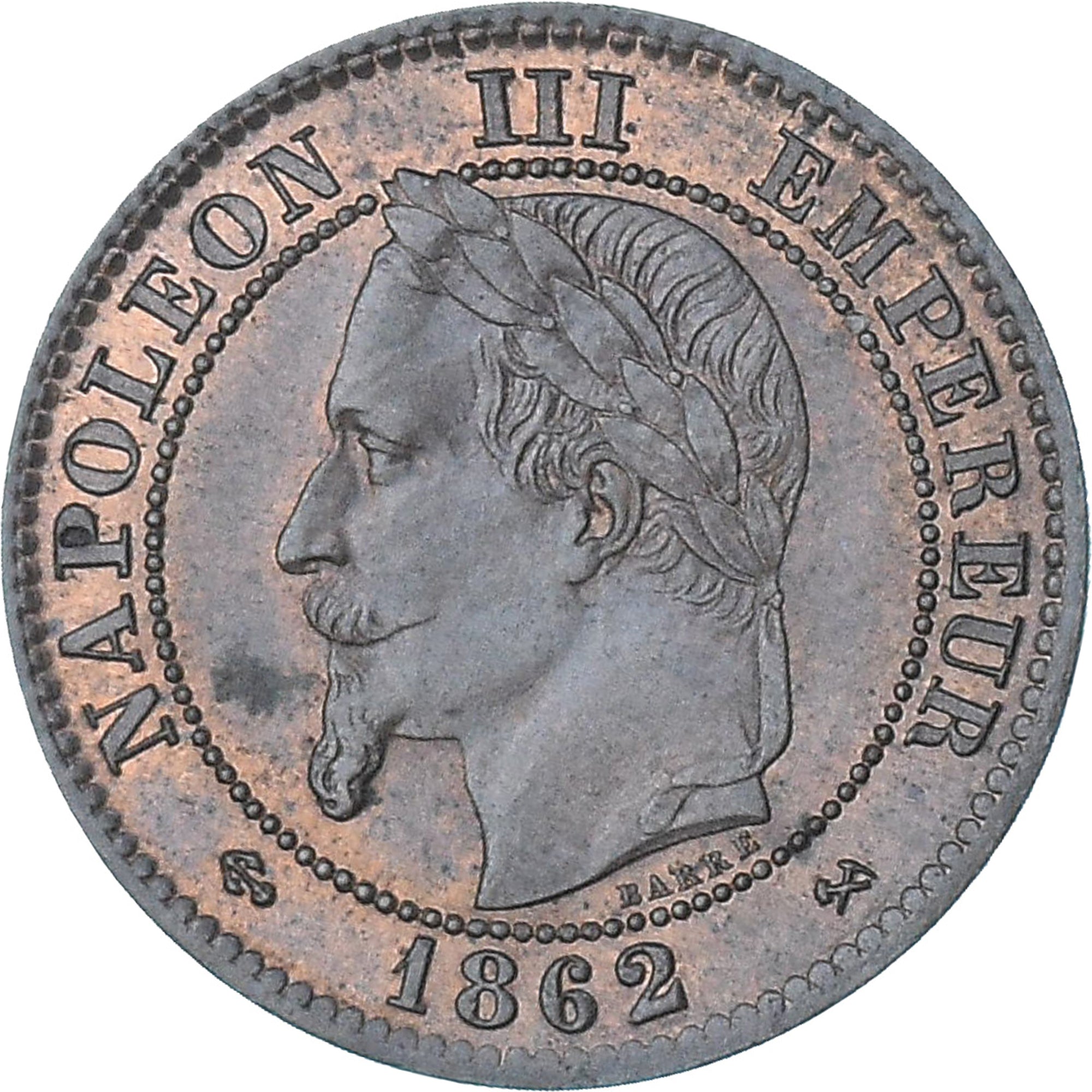 Frankreich, Napoleon III, 2 Centimes, 1862, Bordeaux, VZ+, Bronze, KM:796.6