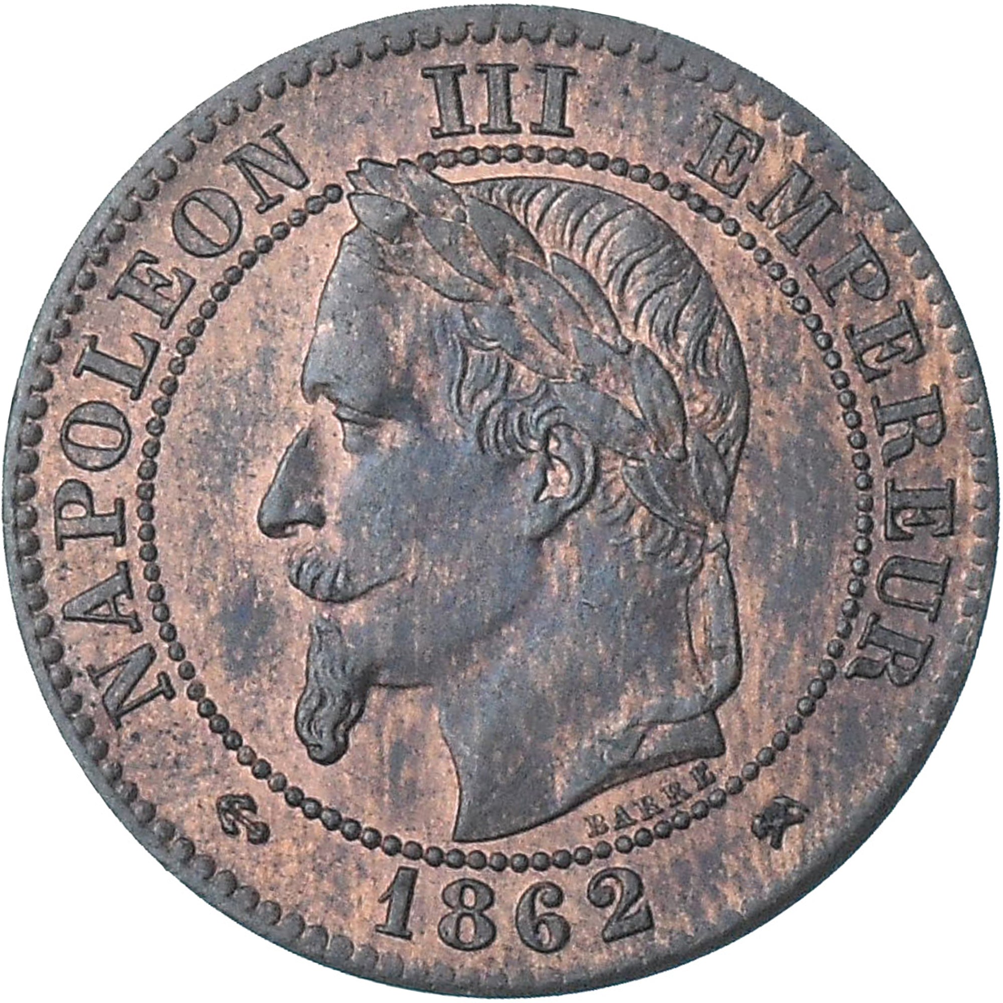 Frankreich, Napoleon III, 2 Centimes, 1862, Bordeaux, VZ+, Bronze, KM:796.6