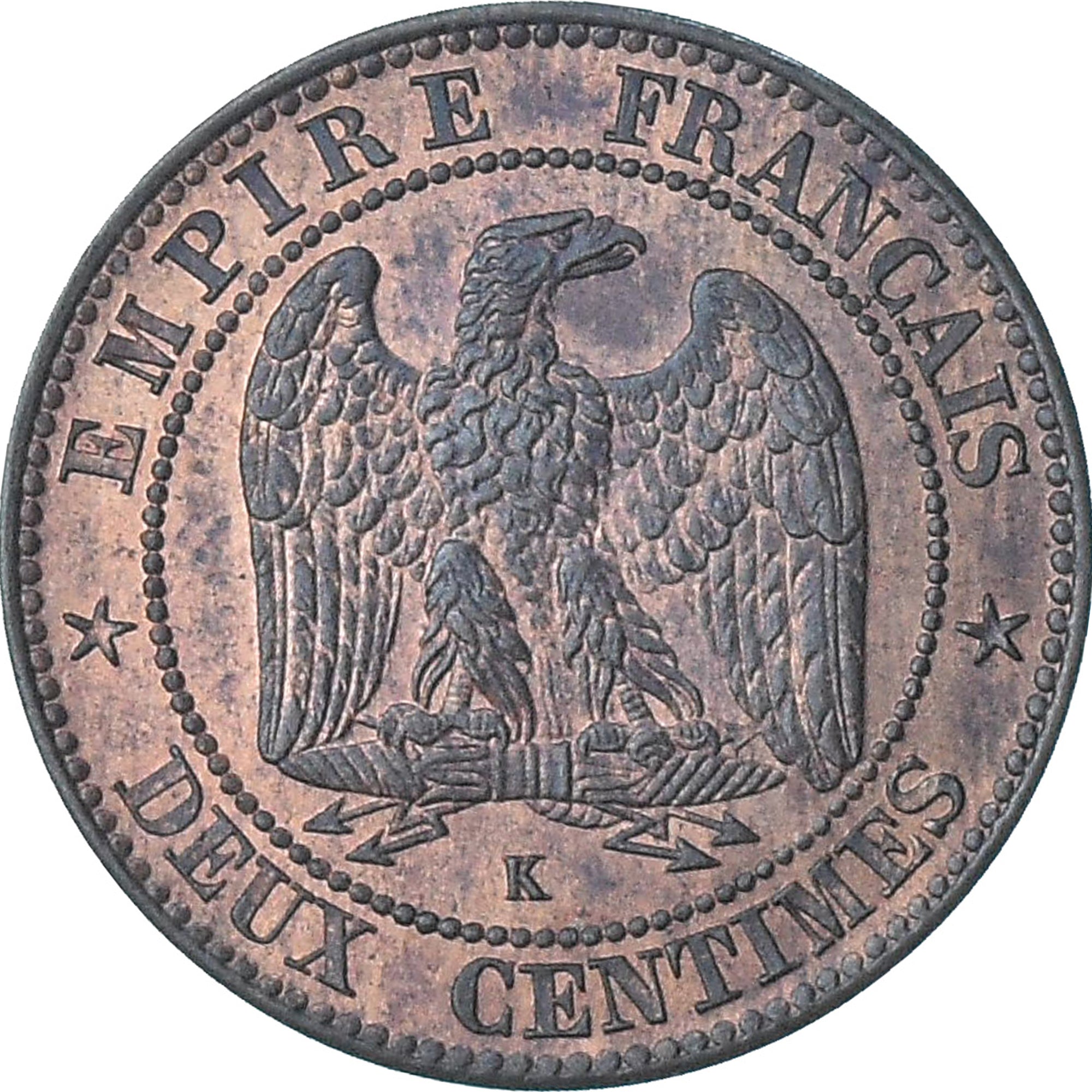 Frankreich, Napoleon III, 2 Centimes, 1862, Bordeaux, VZ+, Bronze, KM:796.6