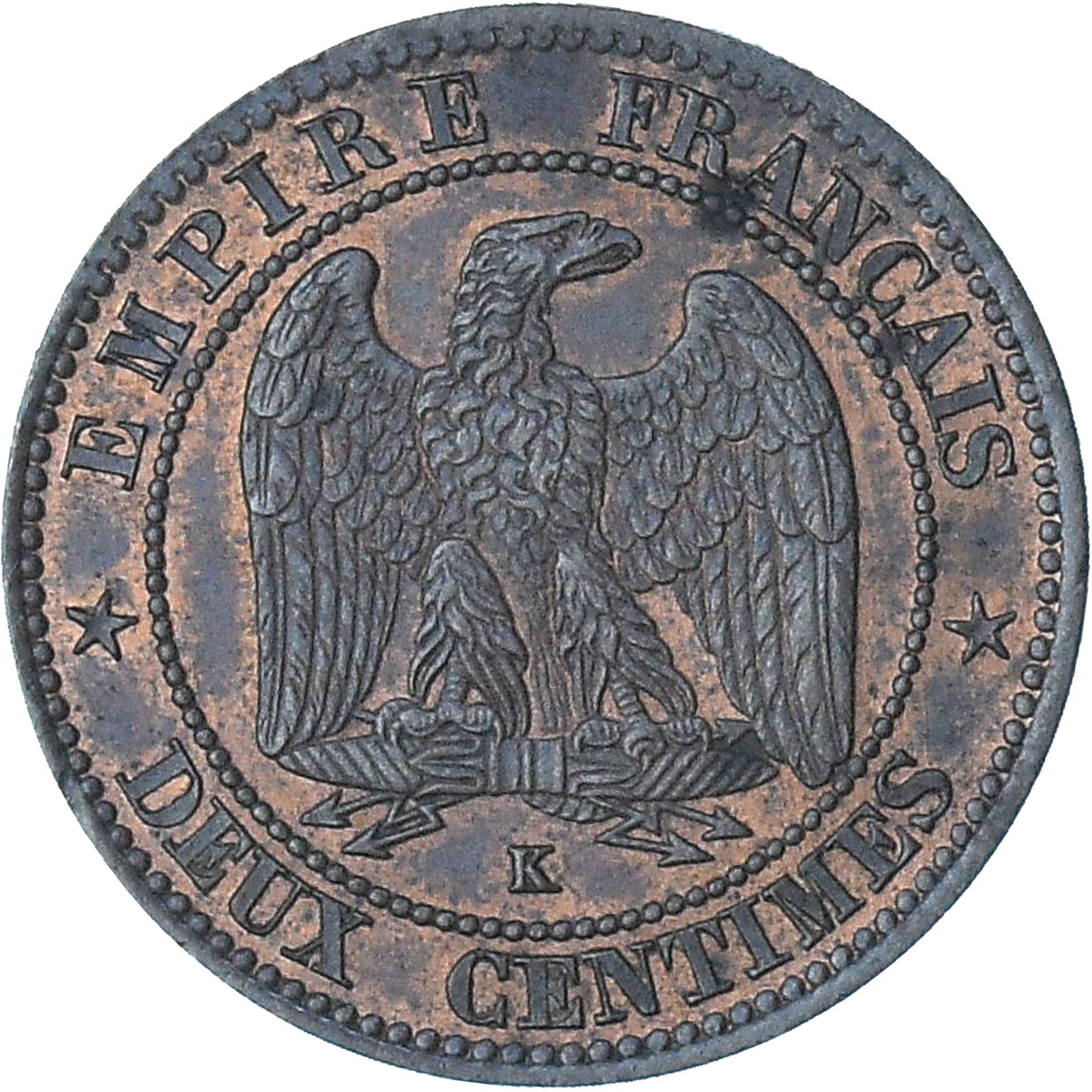 Frankreich, Napoleon III, 2 Centimes, 1862, Bordeaux, VZ+, Bronze, KM:796.6