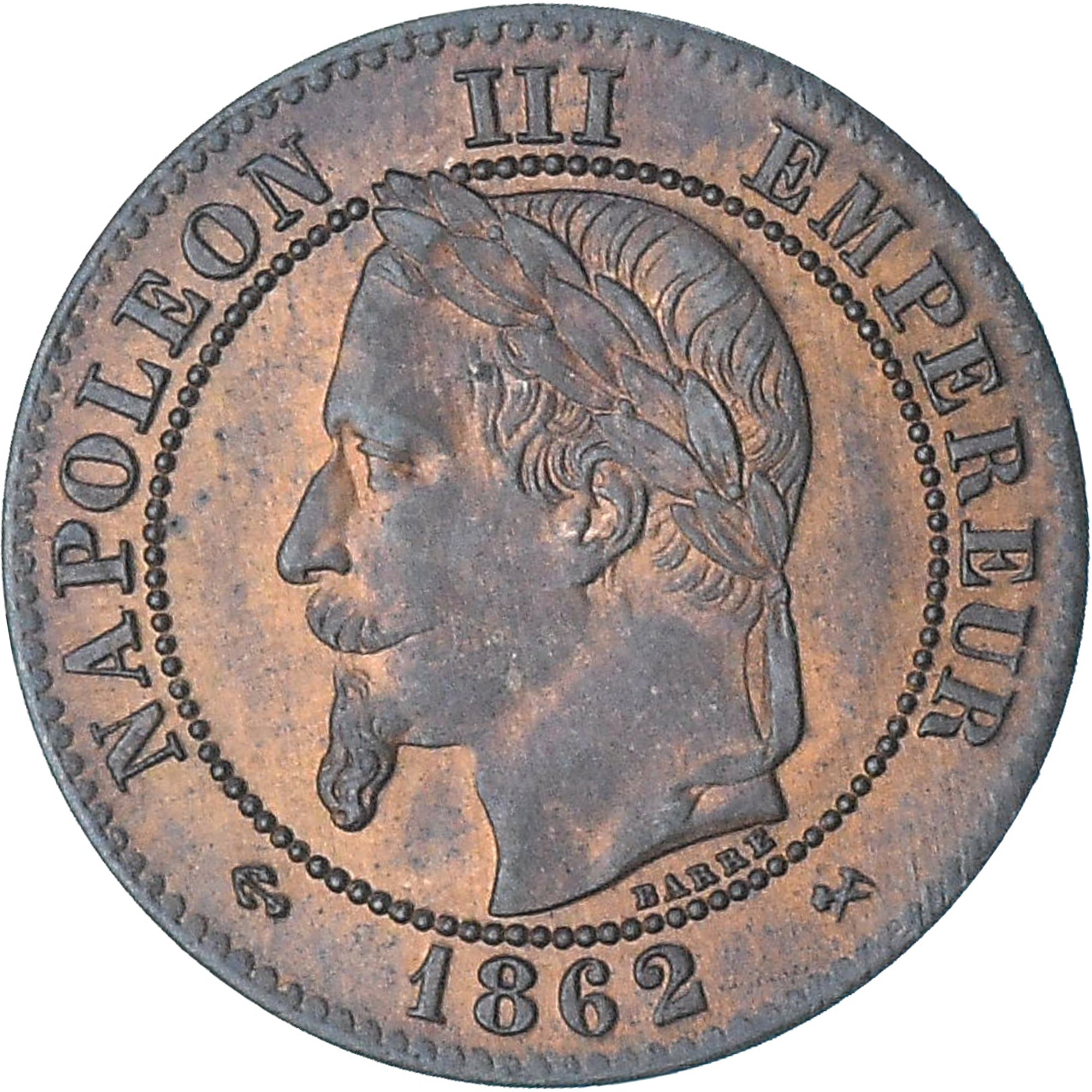 França, Napoleon III, 2 Centimes, 1862, Bordeaux, MS(60-62), Bronze, KM:796.6