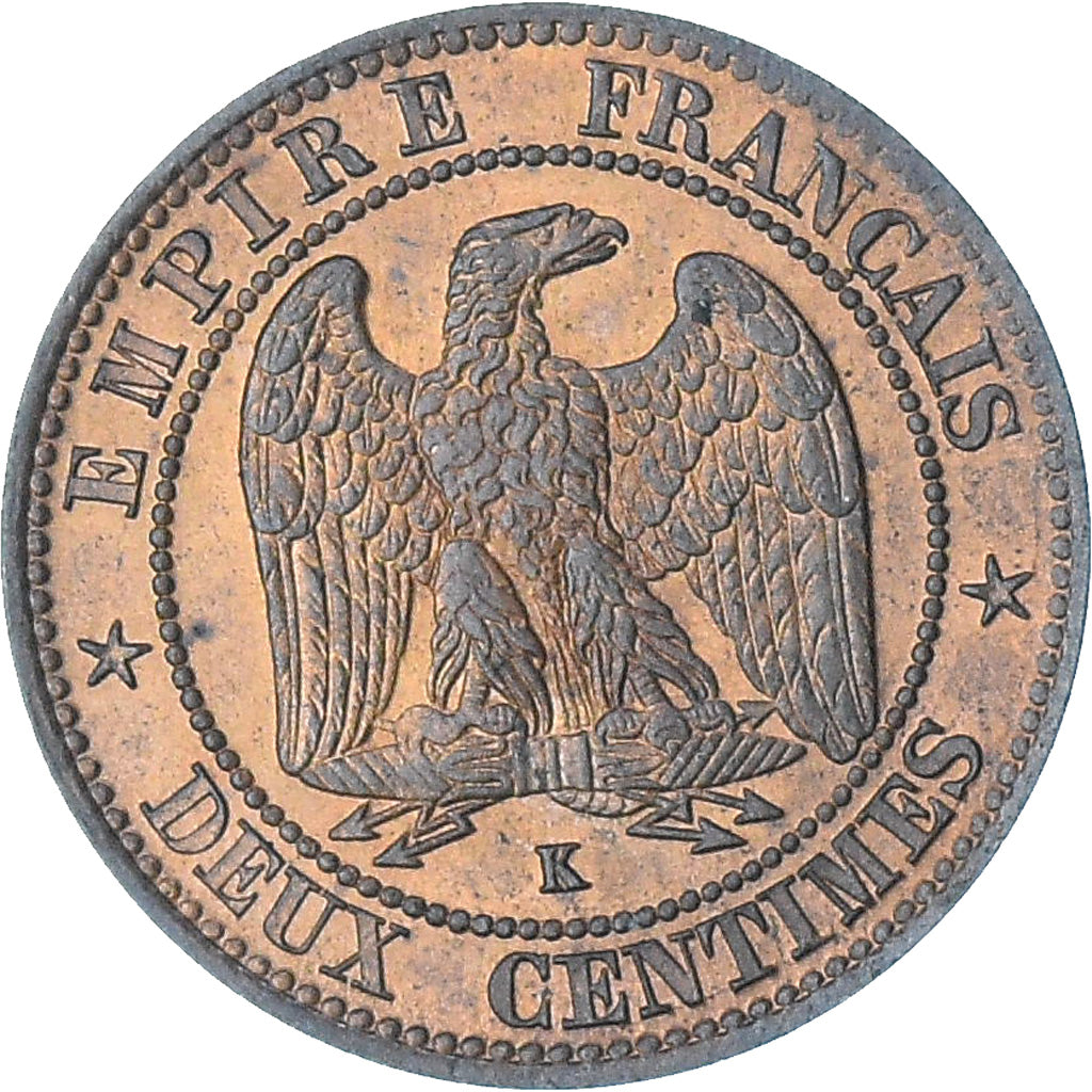 França, Napoleon III, 2 Centimes, 1862, Bordeaux, MS(60-62), Bronze, KM:796.6