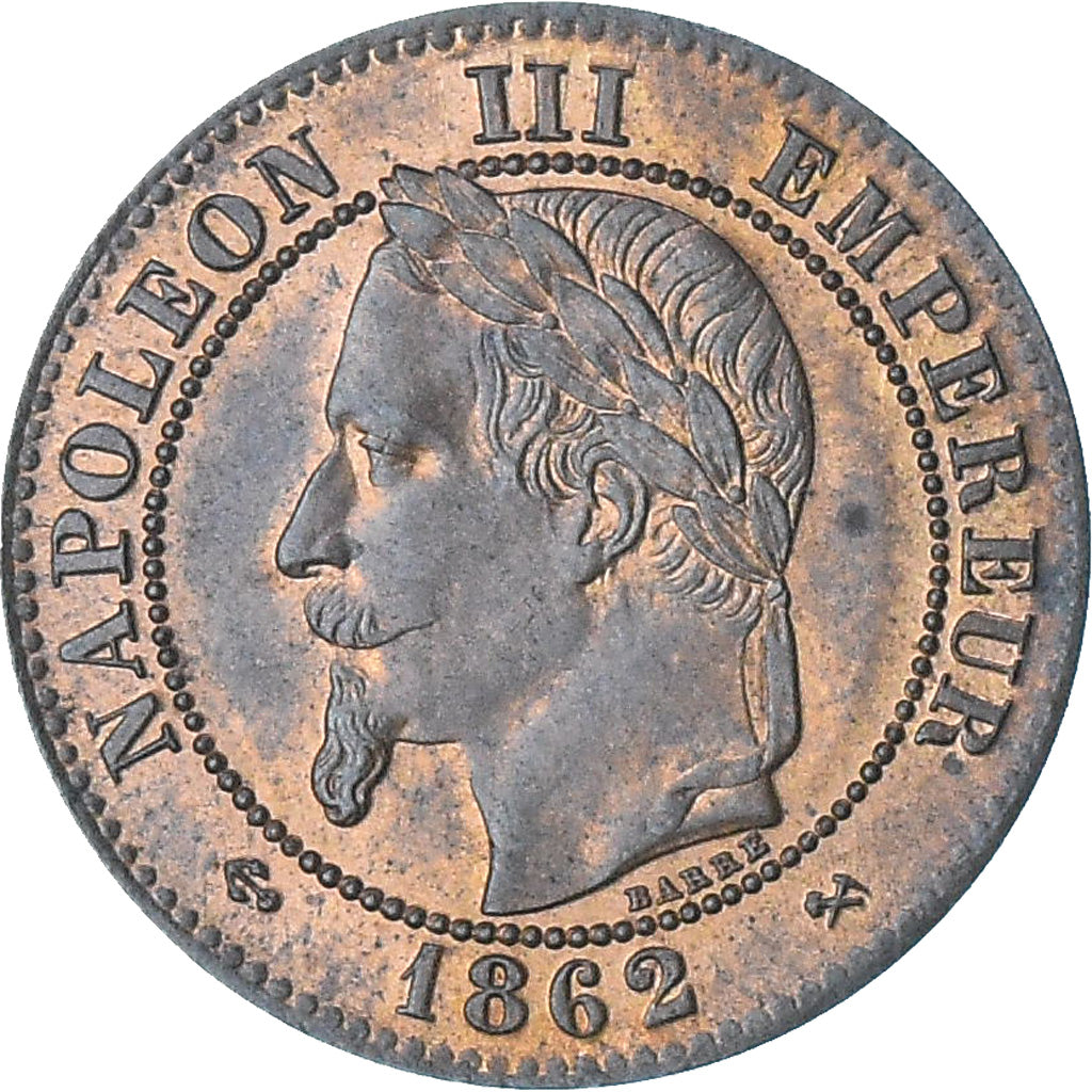 França, Napoleon III, 2 Centimes, 1862, Bordeaux, MS(60-62), Bronze, KM:796.6