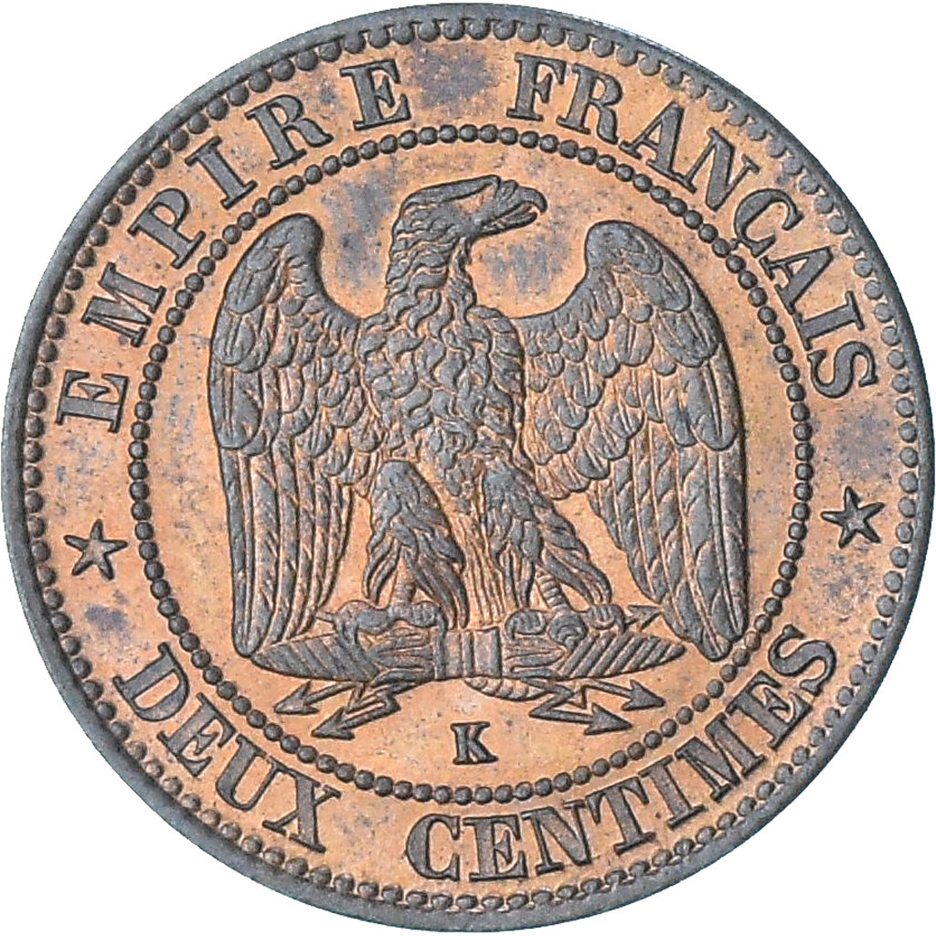 França, Napoleon III, 2 Centimes, 1862, Bordeaux, MS(60-62), Bronze, KM:796.6