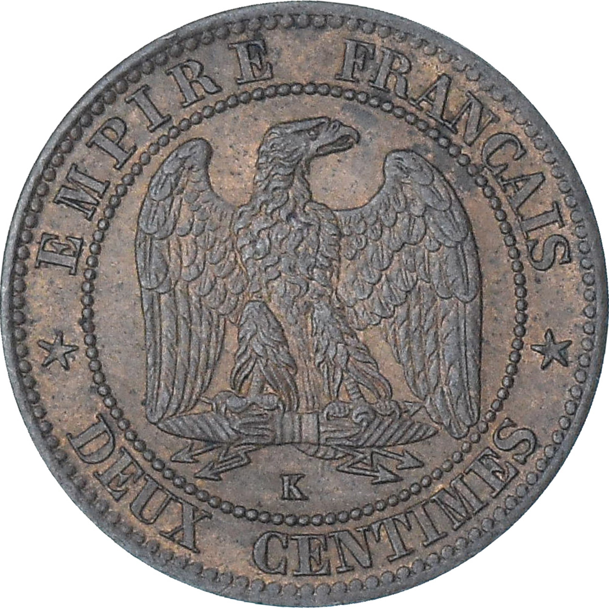 França, Napoleon III, 2 Centimes, 1862, Bordeaux, MS(60-62), Bronze, KM:796.6