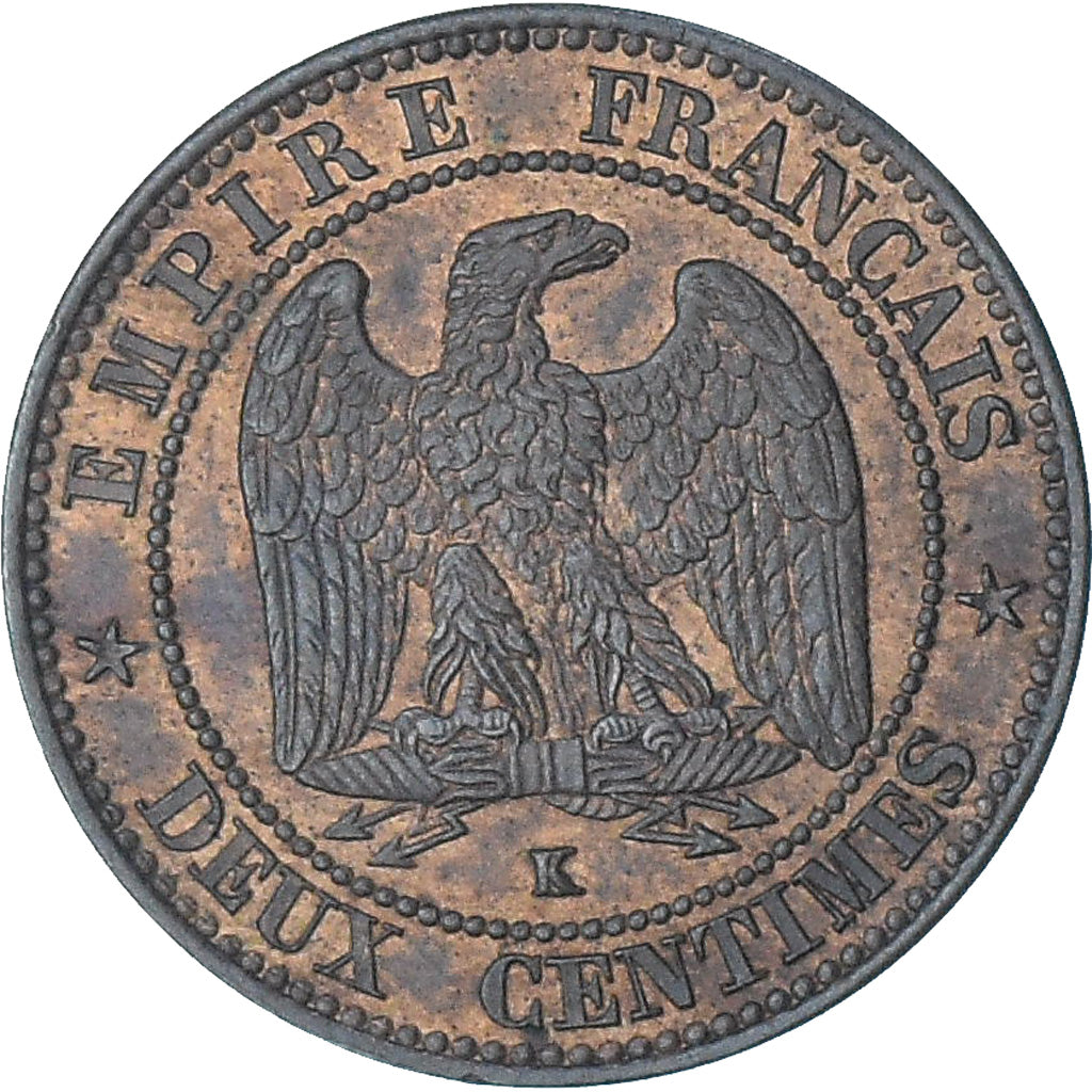 Frankreich, Napoleon III, 2 Centimes, 1862, Bordeaux, VZ+, Bronze, KM:796.6