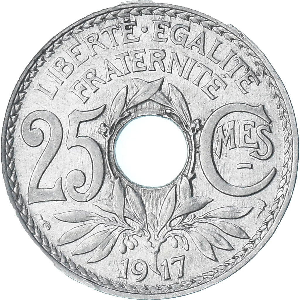 France, Lindauer, 25 Centimes, 1917, Paris, Souligné, AU(50-53), Nickel