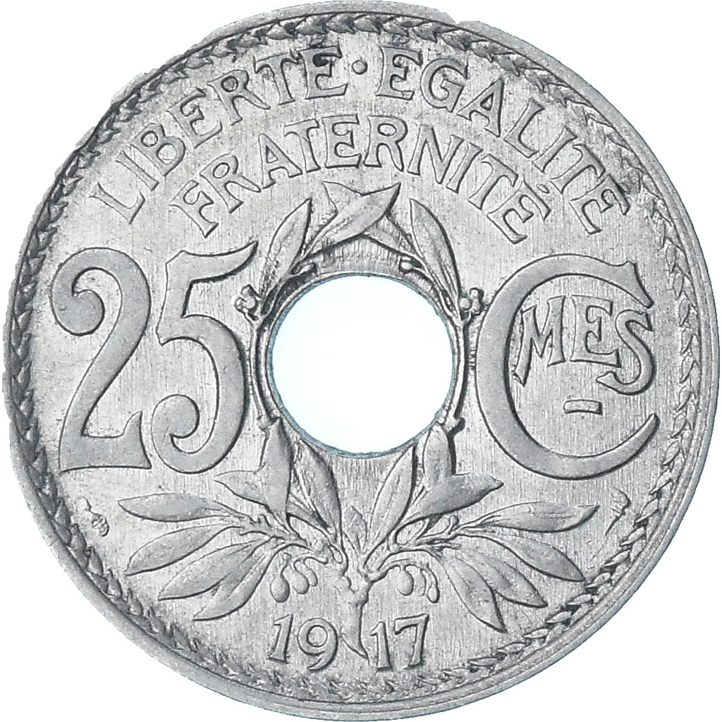 Francja, Lindauer, 25 Centimes, 1917, Paris, Souligné, AU(50-53), Nikiel