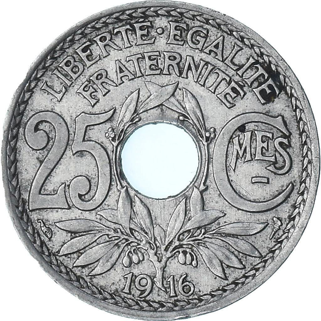 France, Lindauer, 25 Centimes, 1916, Paris, Souligné, AU(55-58), Nickel