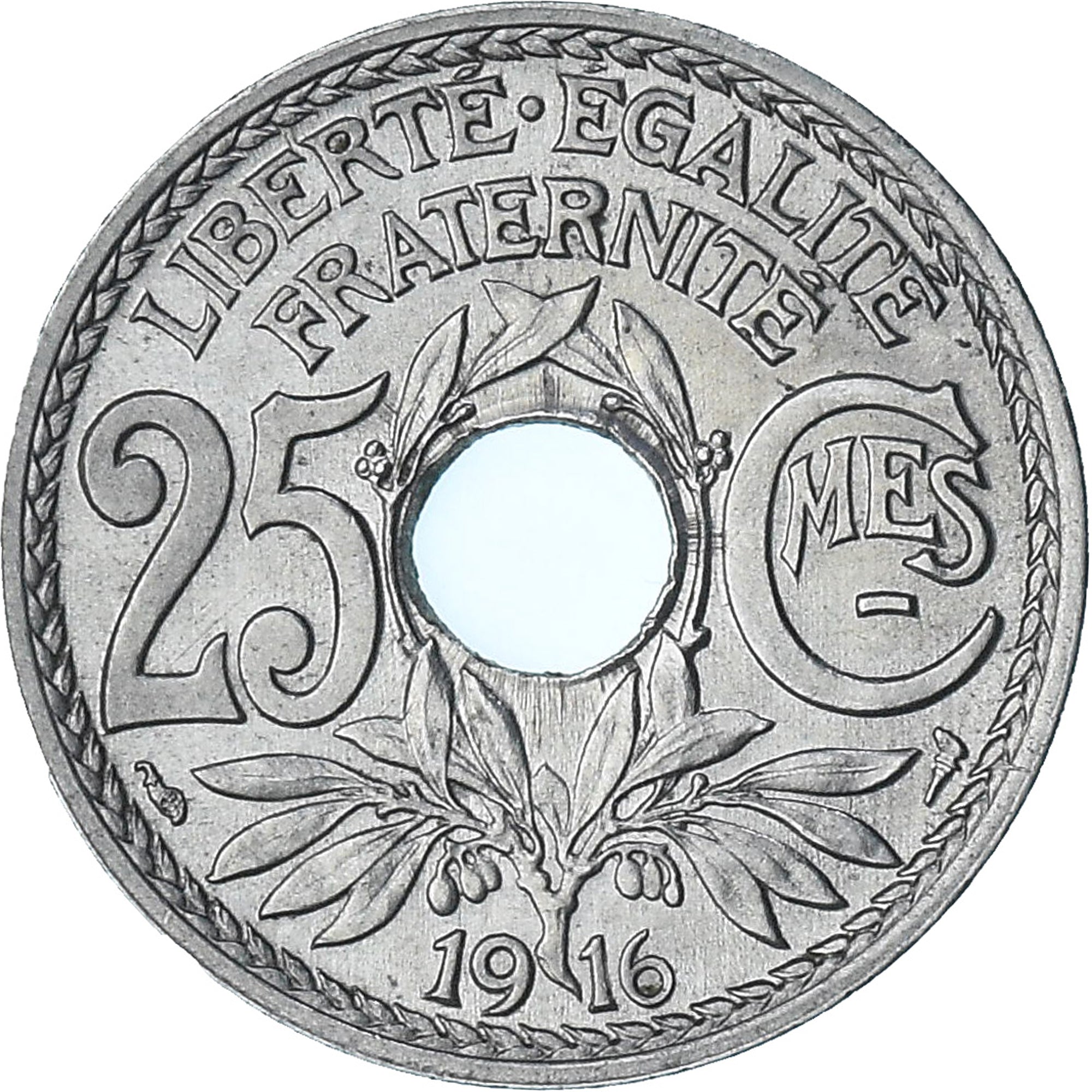 Francja, Lindauer, 25 Centimes, 1916, Paris, Souligné, AU(55-58), Nikiel