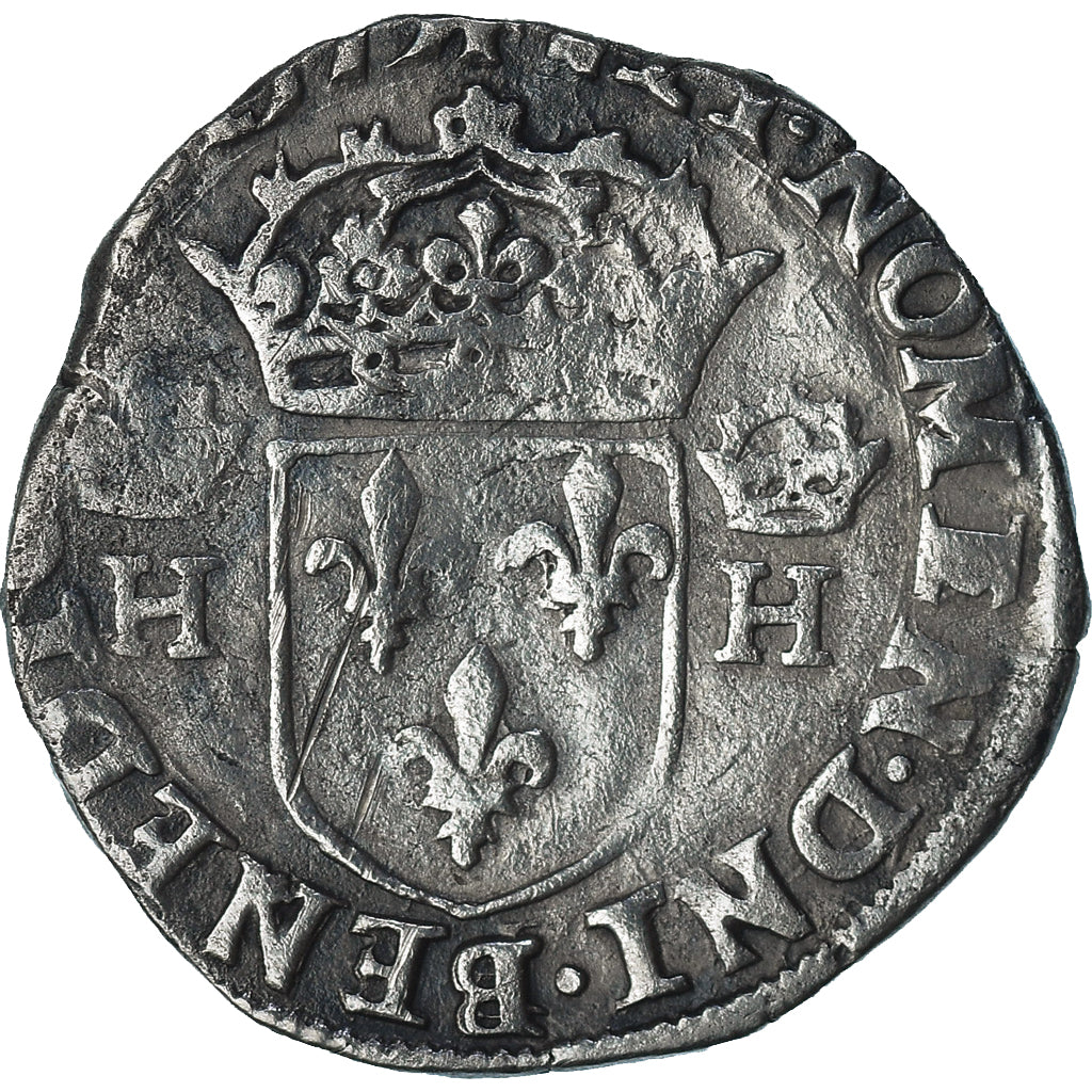 France, Henri III, Teston, 4e type au col plat, 1575, Nantes, VF(20-25), Silver