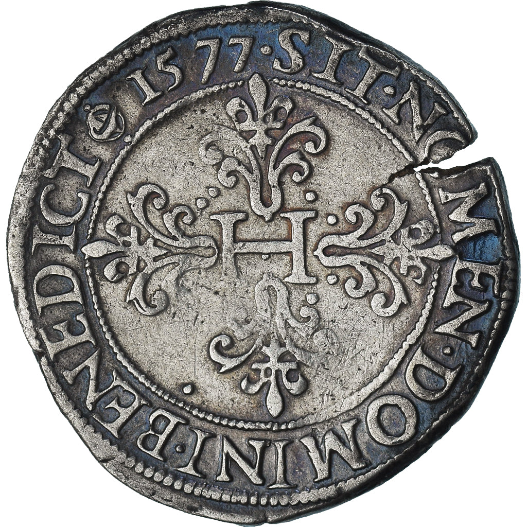 Frankrijk, Henri III, Franc au Col Plat, 1577, Rouen, FR+, Zilver, Gadoury:496