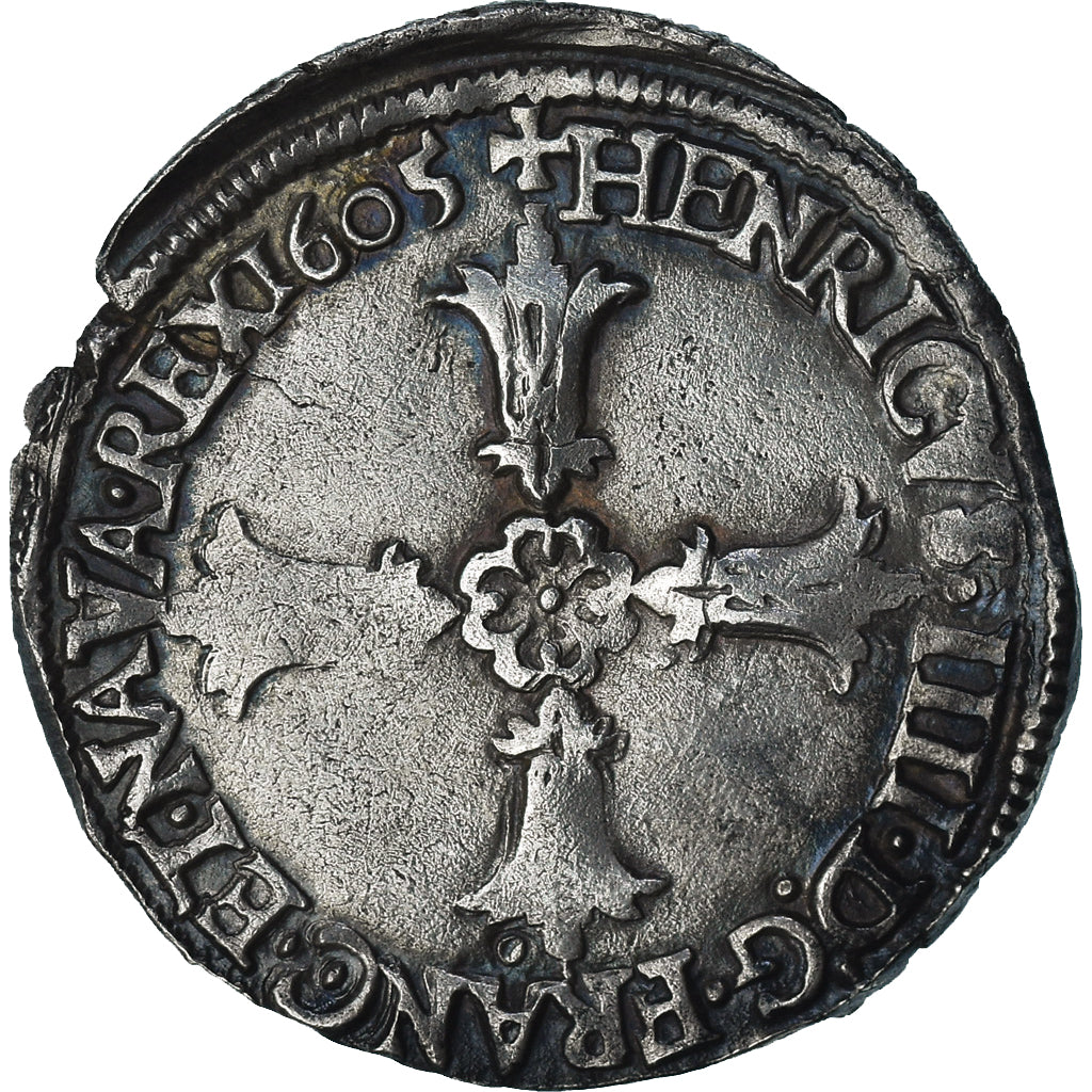France, Henri IV, 1/4 Ecu, 1605, Nantes, 3rd type, VF(30-35), Silver
