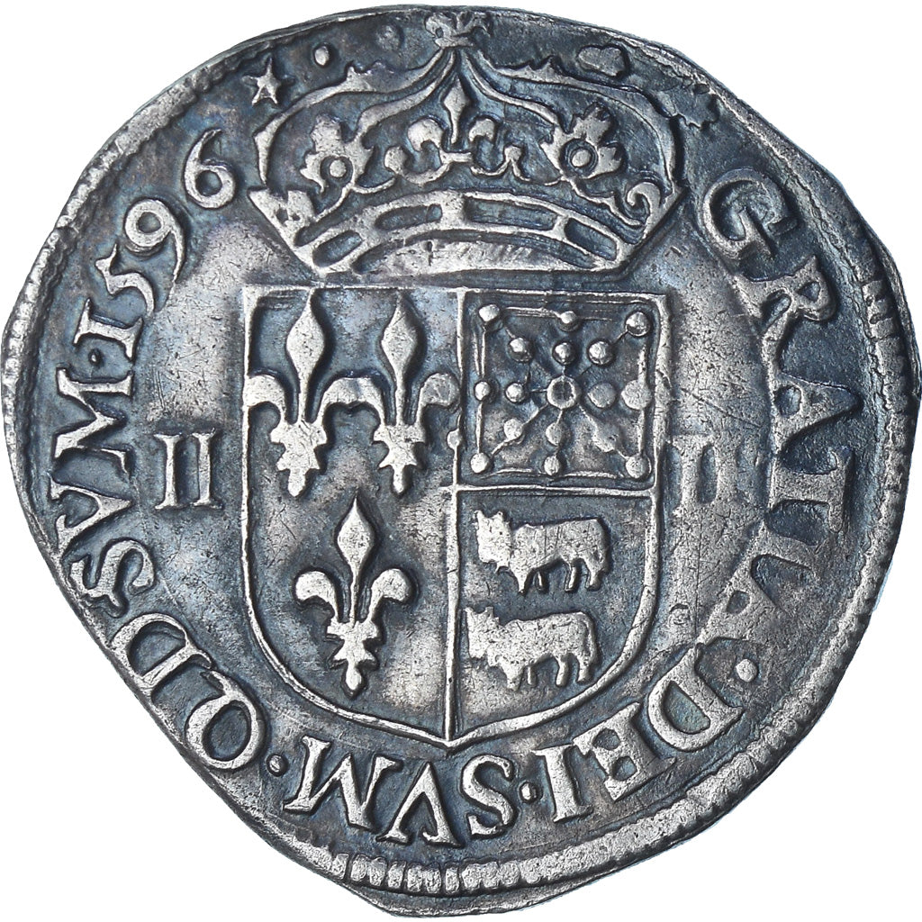 Francia, Henri IV, 1/4 Ecu de Béarn, 1596, Morlaas, MB+, Argento, Gadoury:603