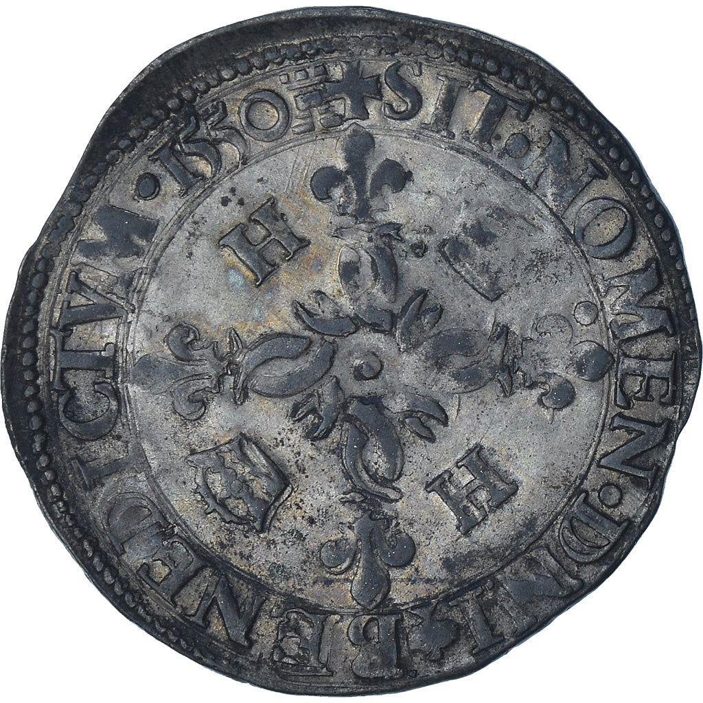 Francia, Henri II, Douzain aux croissants, 1550, Tours, BC+, Vellón