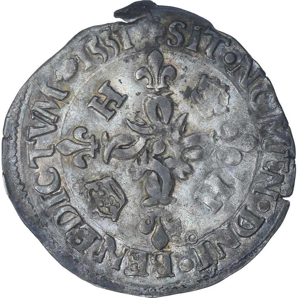 Francja, Henri II, Douzain aux croissants, 1551, Rennes, VF(30-35), Bilon