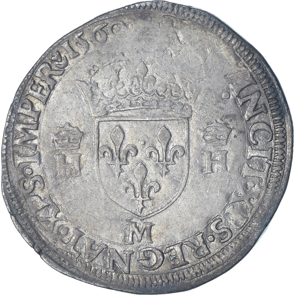 Francia, Henri II, Teston à la tête nue, 1560, Toulouse, Buste D, BC+, Plata