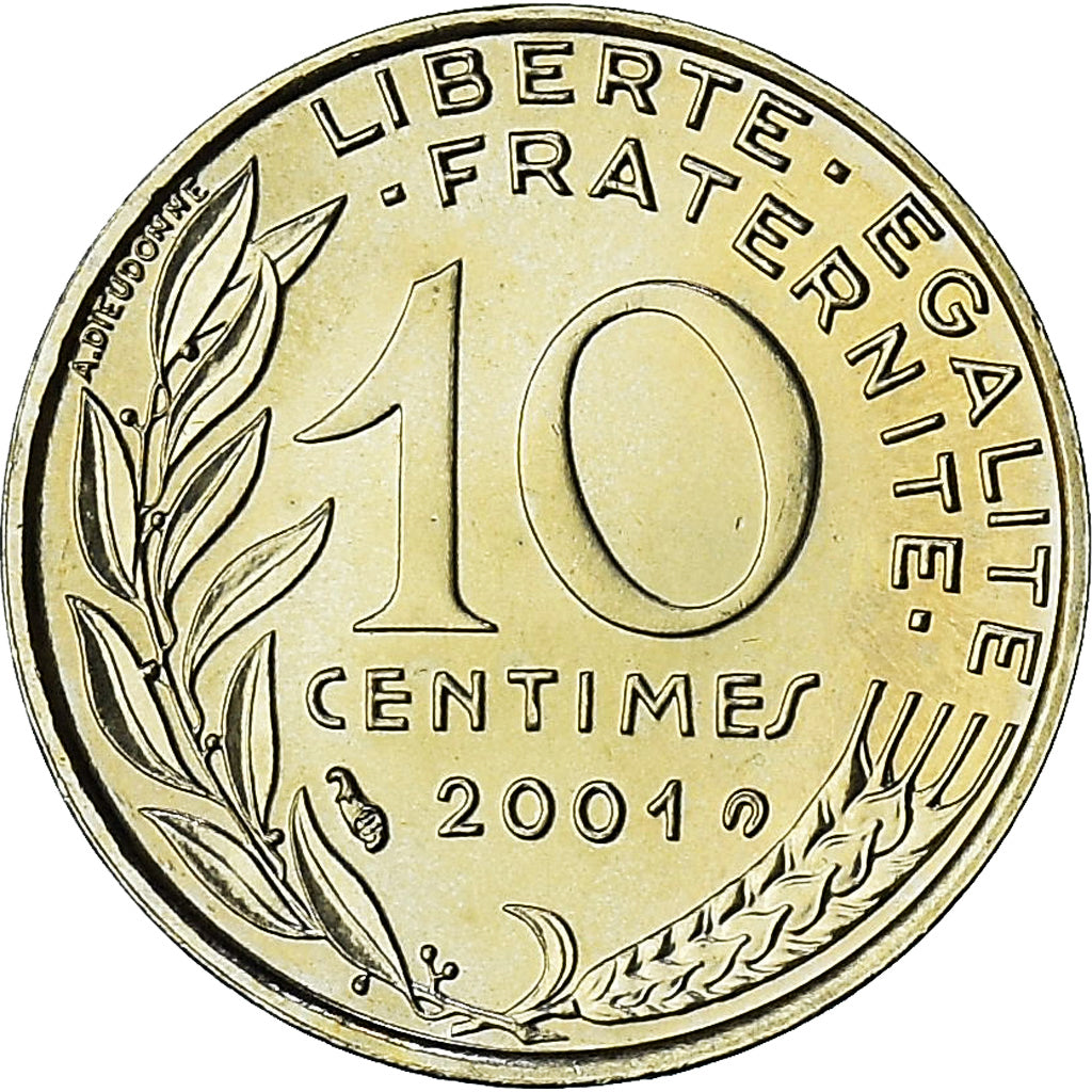 França, Marianne, 10 Centimes, 2001, Paris, Série FDC.BU, MS(65-70)