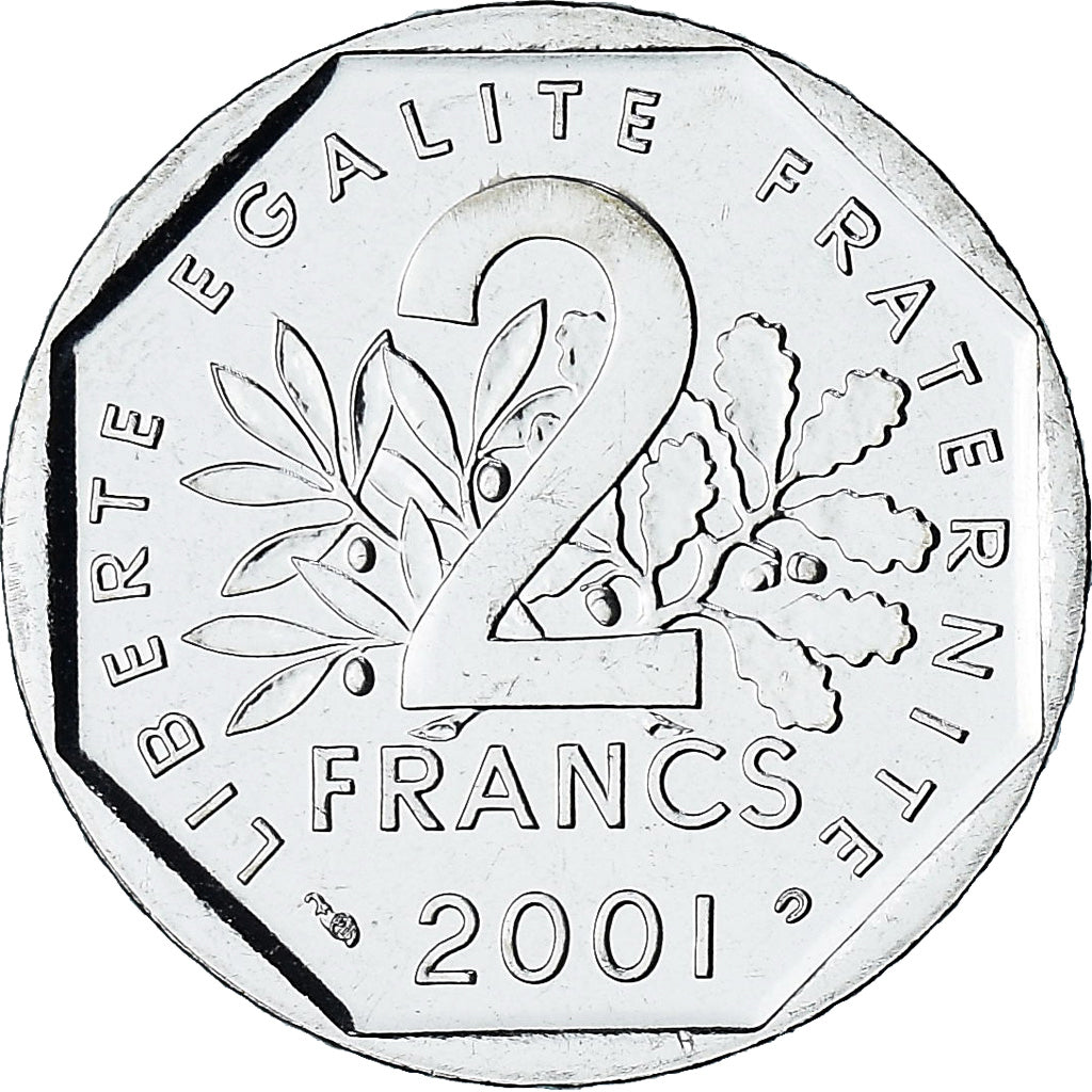 Frankreich, Semeuse, 2 Francs, 2001, Paris, Série FDC.BU, STGL, Nickel