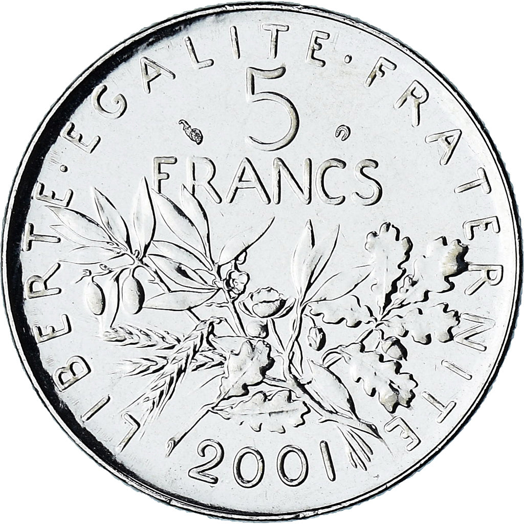 Francja, Semeuse, 5 Francs, 2001, Paris, Série FDC.BU, MS(65-70), Cupronickel