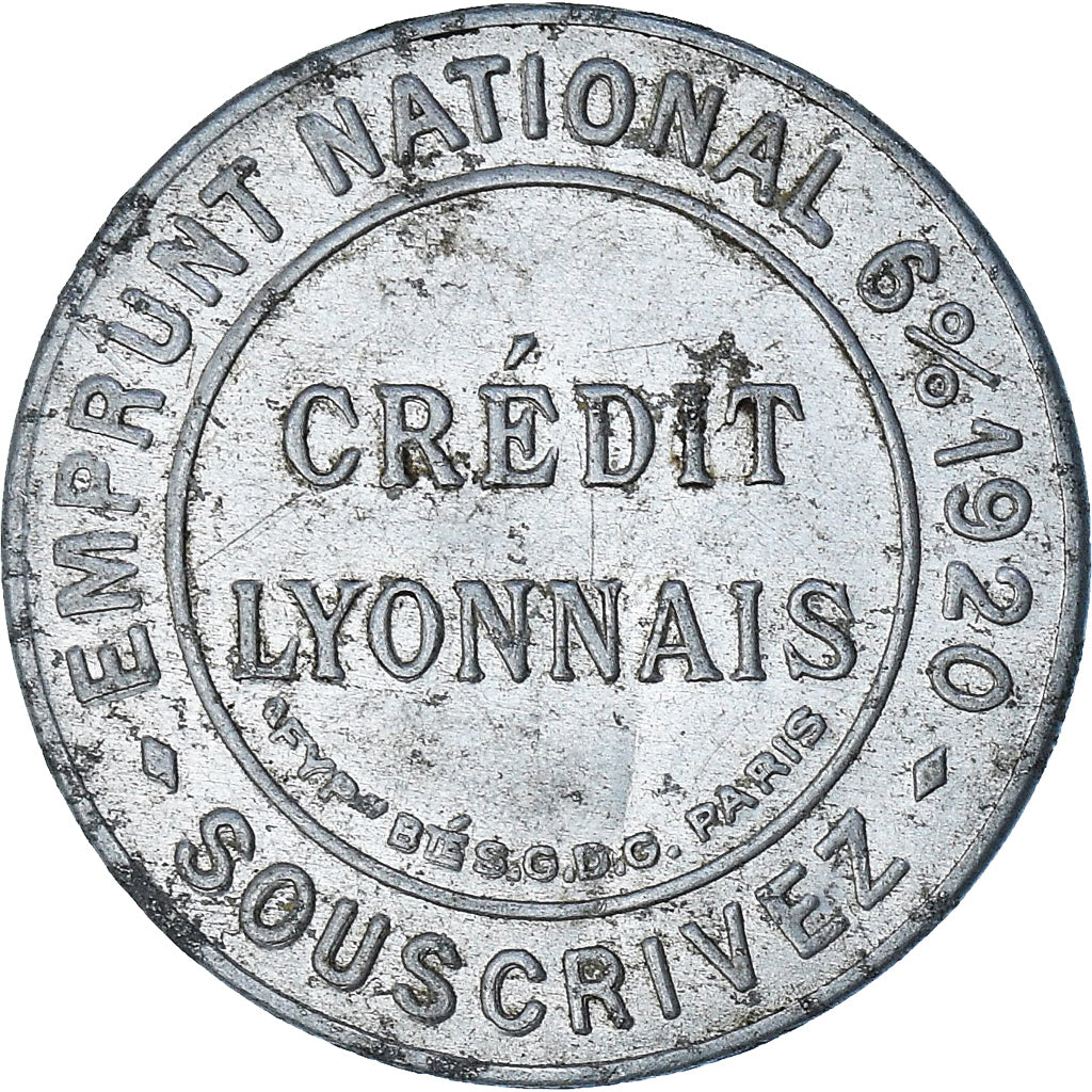 France, Credit Lyonnais, 5 Centimes, 1920, Timbre-Monnaie, AU(50-53), Aluminium