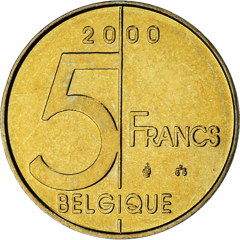 Bélgica, Albert II, 5 Francs, 5 Frank, 2000, série FDC, FDC, Aluminio -