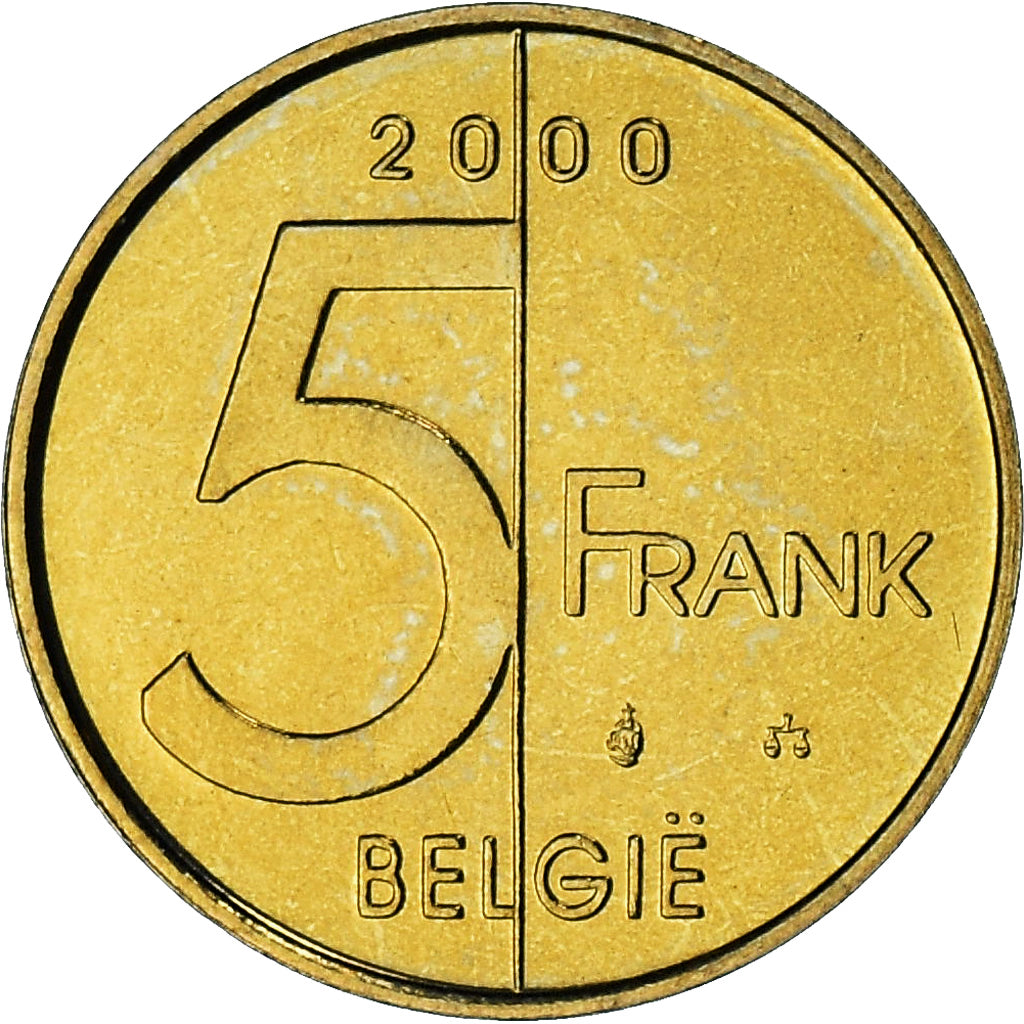België, Albert II, 5 Francs, 5 Frank, 2000, série FDC, FDC, Aluminum-Bronze