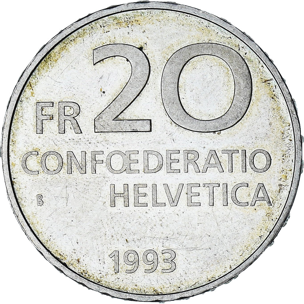 Szwajcaria, Paracelsus, 20 Francs, 1993, Bern, BE, MS(60-62), Srebro, KM:73