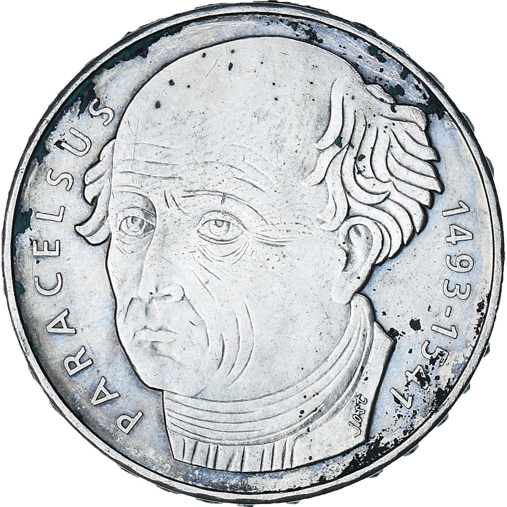 Switzerland, Paracelsus, 20 Francs, 1993, Bern, MS(60-62), Silver, KM:73