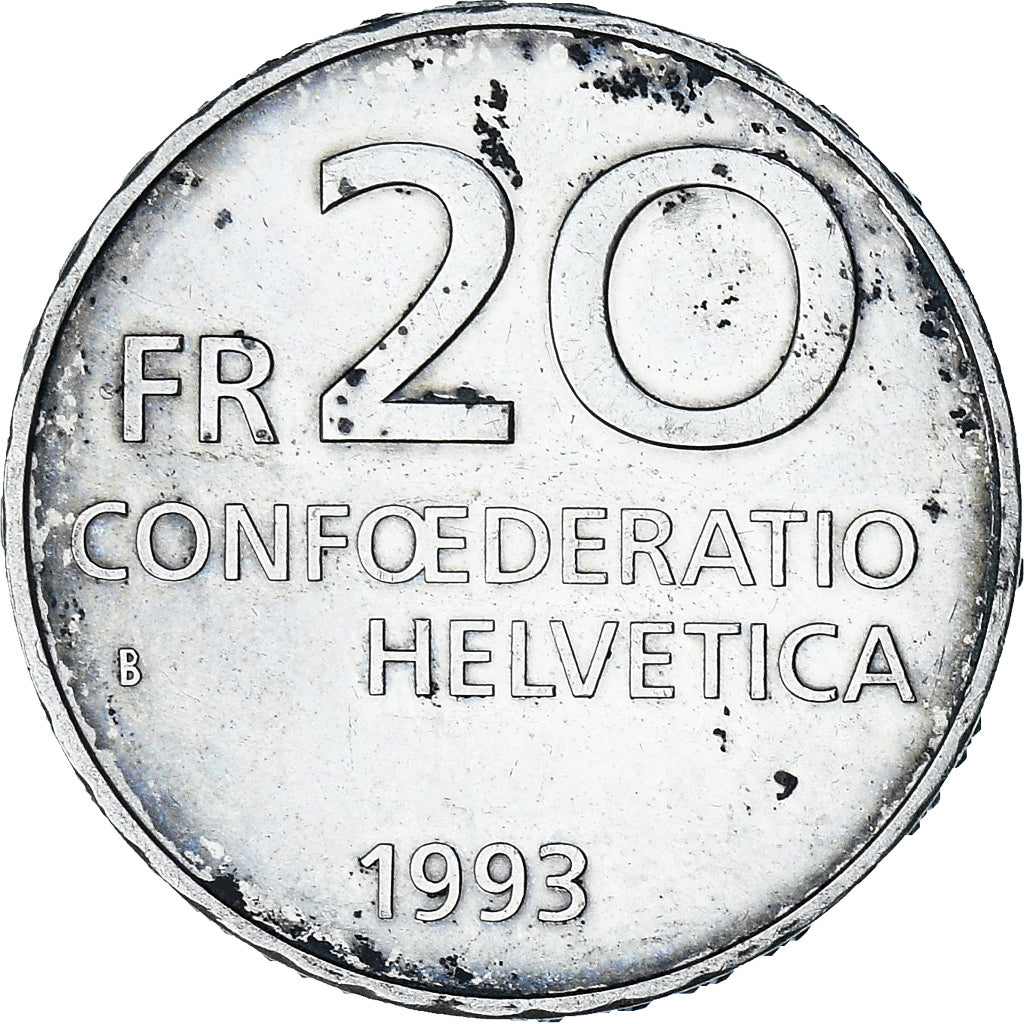 Switzerland, Paracelsus, 20 Francs, 1993, Bern, MS(60-62), Silver, KM:73