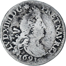 Frankrijk, Louis XIV, 4 Sols aux 2 L, 1691, Paris, FR, Zilver, Gadoury:106