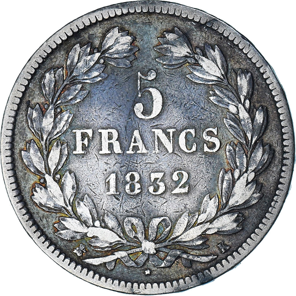 Francia, Louis-Philippe, 5 Francs, 1832, Bordeaux, MB+, Argento, Gadoury:678