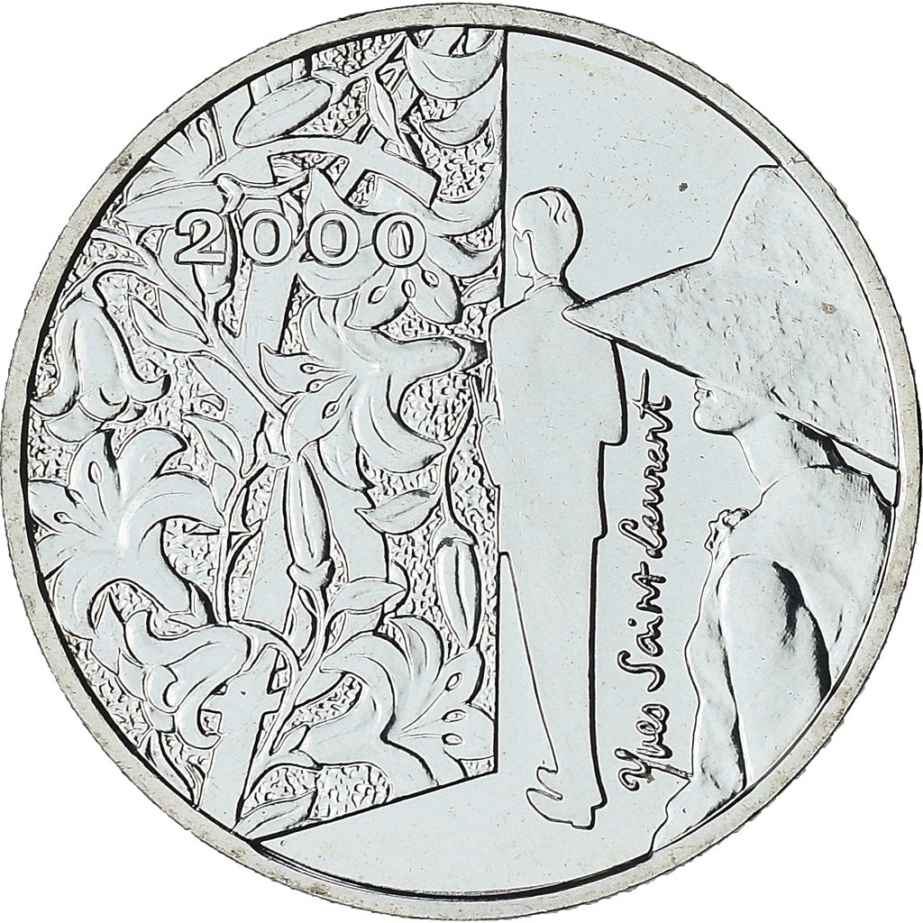France, Yves St. Laurent, 5 Francs, 2000, Paris, BU, MS(65-70), Silver